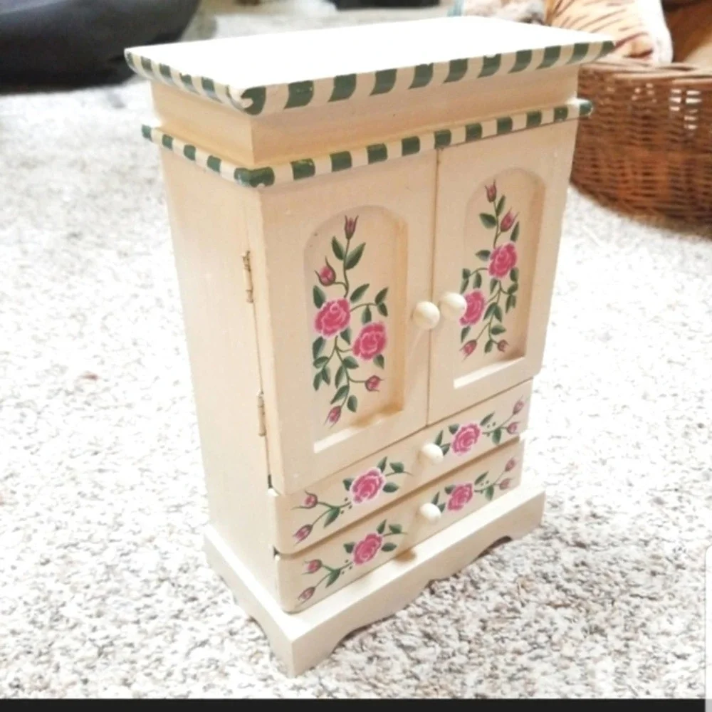 Floral jewelry armoire cottage shabby chic jewelry box